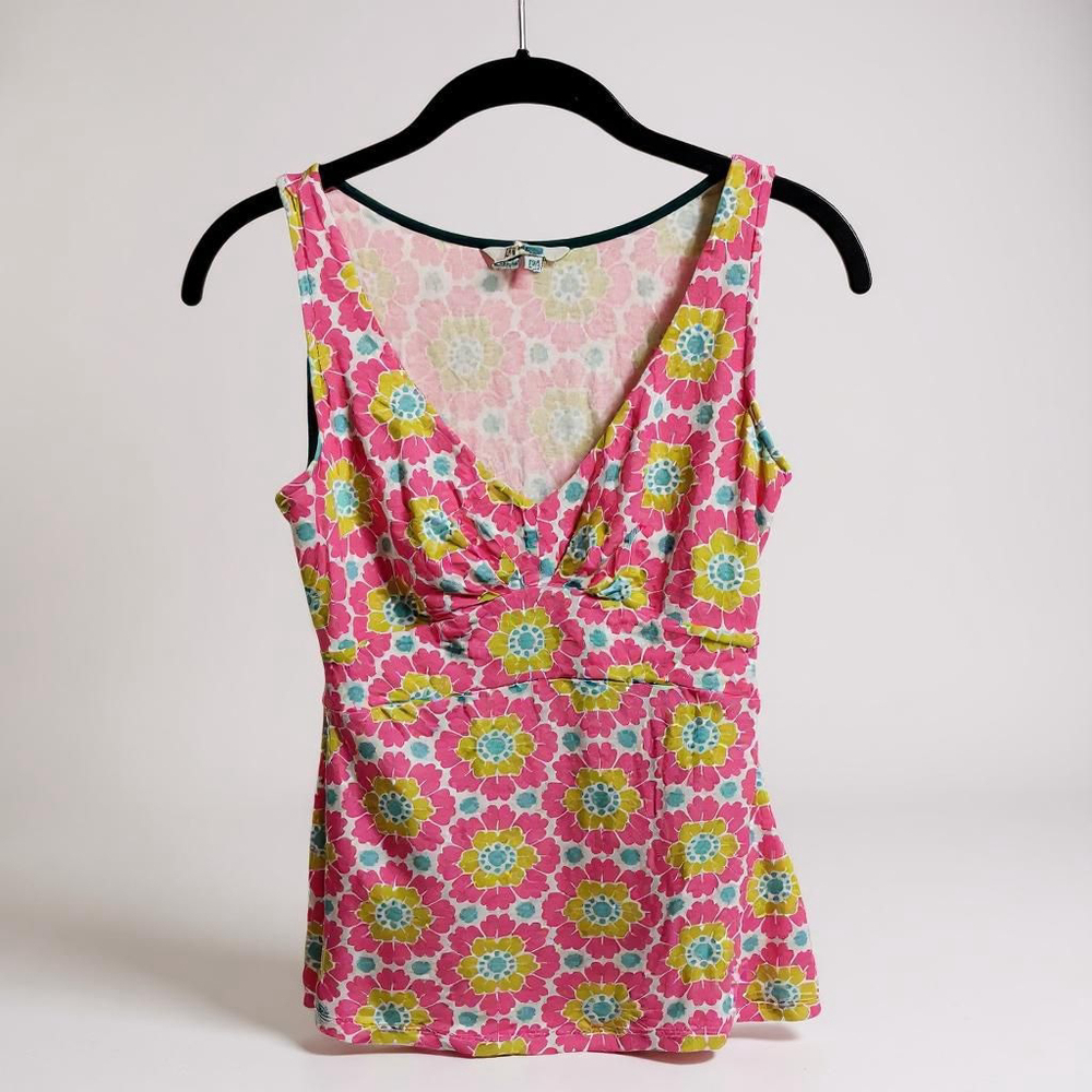 Boden Floral Retro Stretchy Sleeveless Tank with Pleating at Bust
